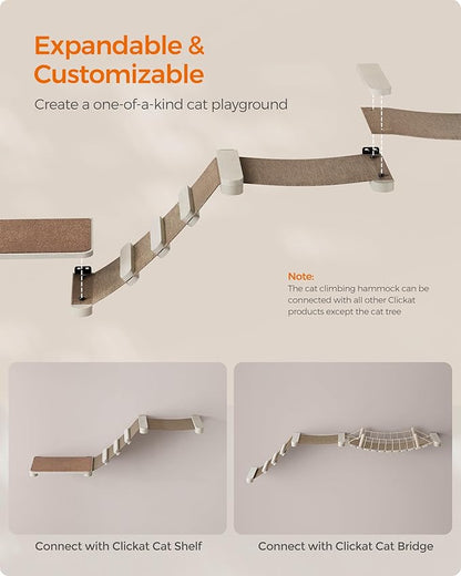 Feandrea Clickat Collection - No.002 Cat Climbing Hammock, Extremely Quick Assembly, Unlimited Expandability, Replaceable Washable Fabric, Wall-Mounted Cat Hammock Bed with Stairs
