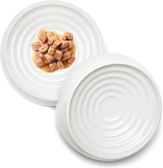 CatGuru Cat Bowls, Whisker Friendly Food Bowl for Indoor Cats, Reliefs Whisker Fatigue, Wide Kitten Dish, Non Slip Pet Dishes, Shallow Pet Plates (Marshmallow, (Pack of 2))