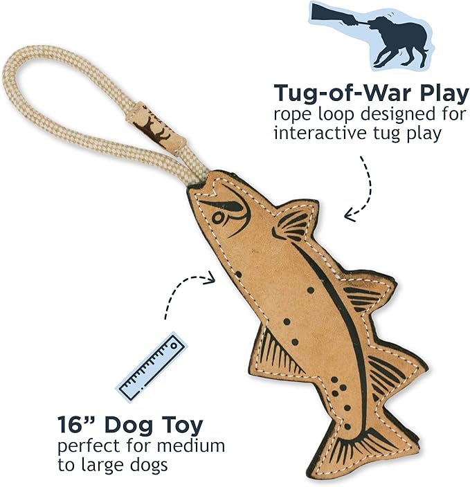 Tall Tails Natural Leather Trout Tug Toy for Dogs