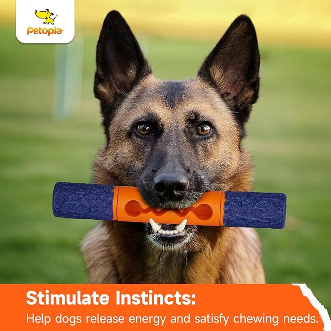 Stick Interactive Dog Toy 9” in Outdoor Dog Toy for Aggressive Chewers Tough Natural Rubber Chew Toys (Blue&Red)
