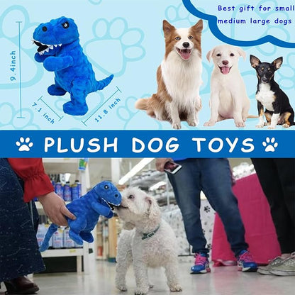 LWBMG Squeaky Dog Toys Stuffed Dog Toys Cute Dinosaur Plush Dog Toy with Crinkle Paper Durable Dog Chew Toys for Small, Middle and Large Dogs