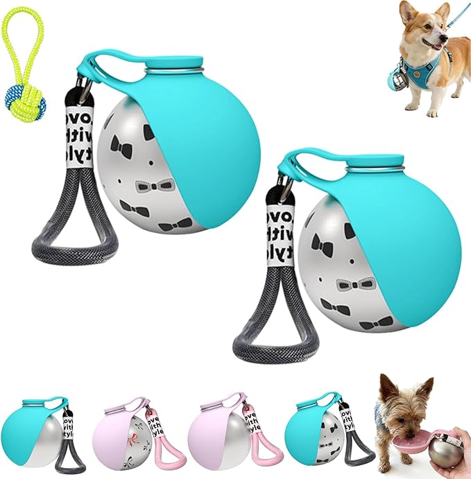 Foldable Pet Water Bottle for Travel, 2 in 1 Portable Dog Water Bottle, 304 Stainless Steel Compact Dog Drinking Bottles Leak Proof & Silicone Bowl for Walking Hiking (2PCS,D)