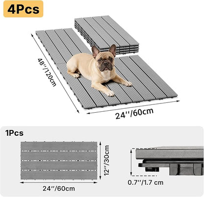 Veehoo Outdoor Flooring Decking for Dog Kennels, 4' x 2' Waterproof Dog Training Platform, Portable Deck for RV, Pet Enclosures,Grey (24 x 12 inches, 4PCS)