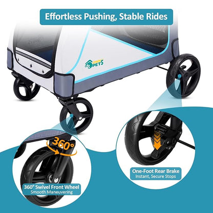 Ownpets Extra-Large Dog Stroller for Large Dogs Up to 154lbs, with Hanging Storage Bag, Foldable Dog Wagon with Adjustable Handle & Breathable Mesh, 4 Wheels Pet Stroller
