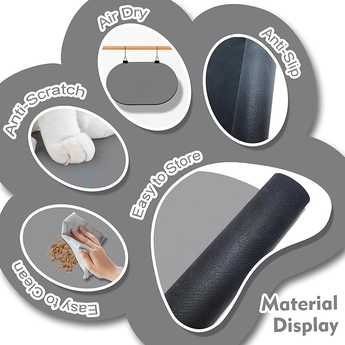 Pet Feeding Mat – 20''x12'' Absorbent Dog Food Mat, Pet Water Mats Protect Floor, No Stains Quick Dry Water Bowl Mats, Non-Slip Rubber Base Pet Placemats for Food and Water, Dark Gray