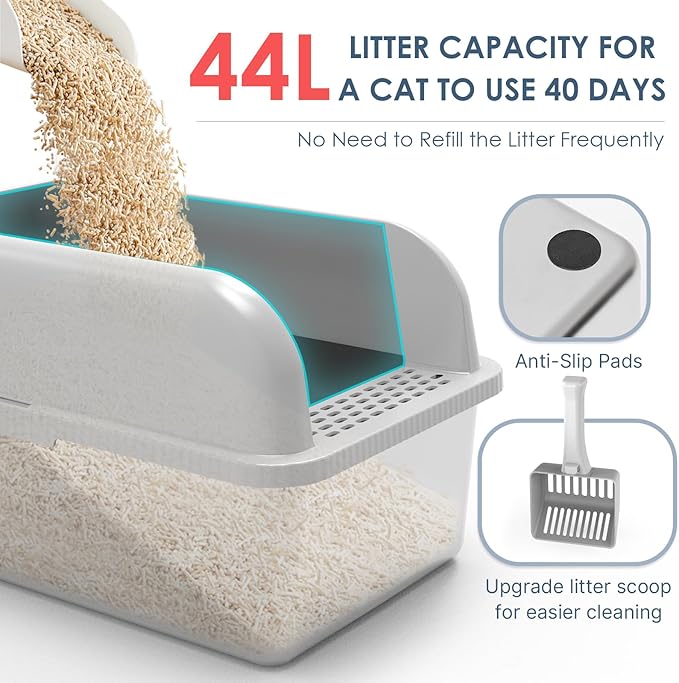 2 Pack 8" Deep Stainless Steel Litter Box with Lid, Extra Large & Deep Stainless Steel Cat Litter Box for Multipul Cats, Metal Litter Pan with Anti-Leakage High Wall, Litter Pan Easy Cleaning