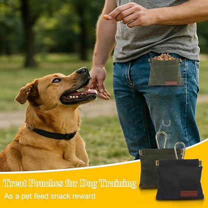 2Pcs Dog Treat Pouches for Pet Training, Hand Free Puppy Dogs Treat Bag with Carabiner, Portable Auto Closing Pet Dog Walking Bag for Travel or Outdoor Use, Pets Feed Snack Reward Pocket- Black, Green