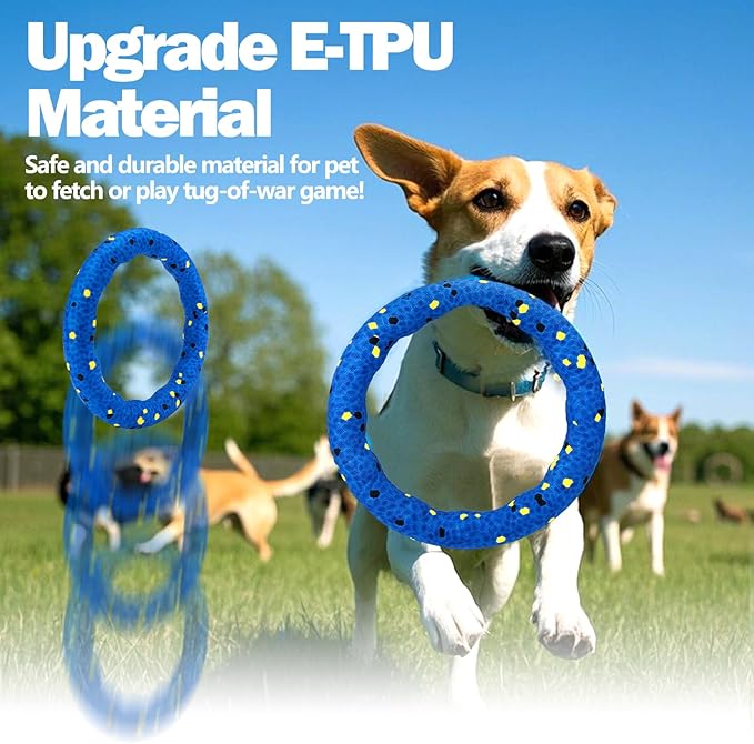 Mity rain Floating Dog Toys –E-TPU Water Pool Fetching Toy with Rope for Small Medium Large Pet, Ring Shape Indestructible Interactive Dog Chew Toys for Summer Outdoor Training Fun (Blue)