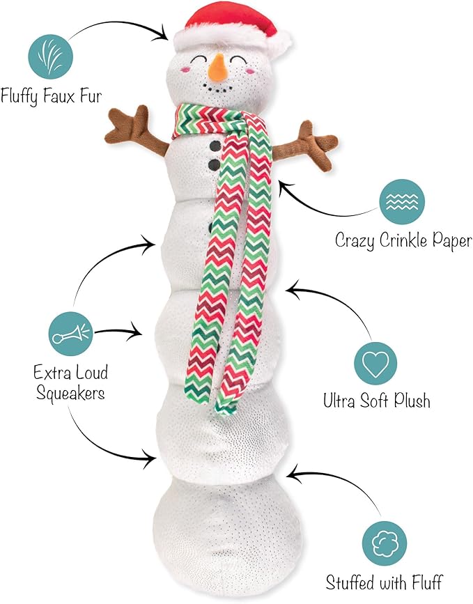 Fringe Studio Pet Toy, Snowball Party Large Snowman Plush Dog Toy 22" H, PetShop Collection (728030)