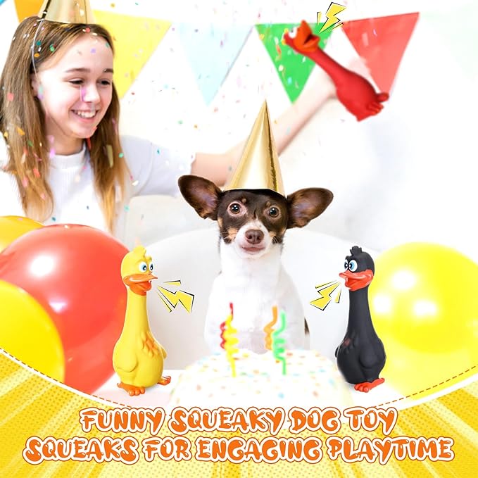 6 Pcs Latex Chicken Squeaky Dog Toys 7-8" Soft Rubber Duck Dog Chew Toy Screaming Standing Stick for Puppy Small Medium Pet Day Gifts Interactive Play Fetch Prank(Cute Style)