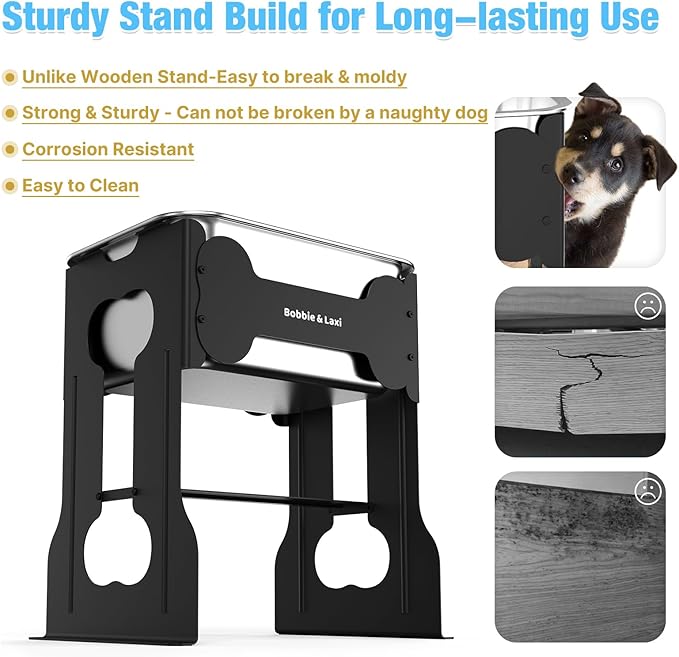 2.4 Gallon Elevated Large Dog Water Bowl,16" Raised Stainless Steel Bowl with Stand for Large Breed, Full Metal Dog Feeding Station for Relief Joint Pressure, Easy Clean for Indoor & Outdoor Uses