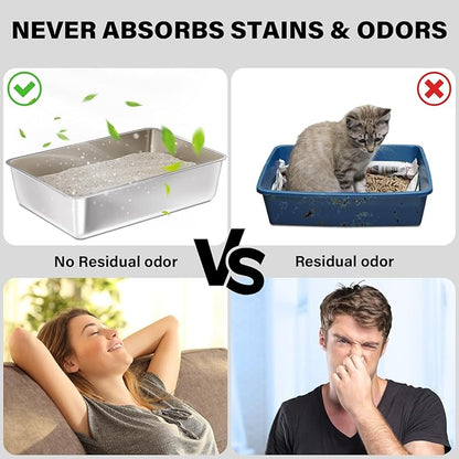 Stainless Steel Litter Box,19.7"x13.7"x6" Large Metal Litter Box for Kitty/Cat, Easy to Clean, Non Stick Litterbox No Smell for Adult Cats