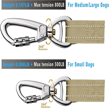 AUBELL Tactical Dog Leash Heavy Duty,4-6ft Reflective Strong No Pull Bungee Leash for Small Dogs with Comfortable Padded Double Handle,Car Seat Belt,360 Degree Rotating Carabiner,Brown