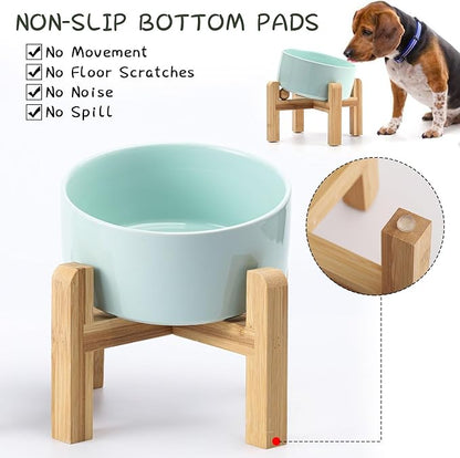 Petygooing Elevated/Raised 15°Slanted Ceramic Dog Bowl for Small and Medium Breeds, Tilted Anti Slip Pet Bowl,Food Water Dish with Stand for Cats and Dogs (28 OZ/3.6 Cups) Blue Sky