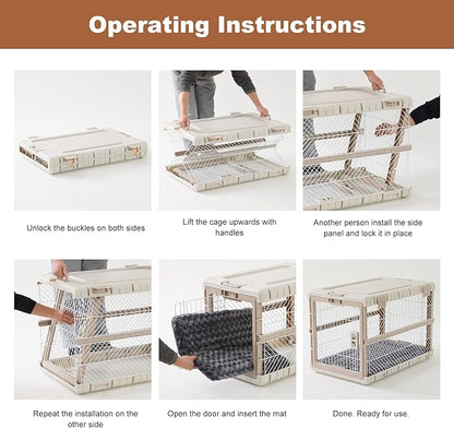 Collapsible Dog Crate with Bed Mat, 36'' Foldable Dog Kennel for Large Dogs, Tool-Free Portable Cage with 2 Rolling Wheels & Handles, Pet Carrier for Indoor Outdoor