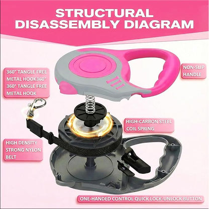 Retractable Dog Leash Lightweight 10/16FT Leash with Non-Slip Handle, for Small Medium Dogs (Gray Pink, 16 FT)