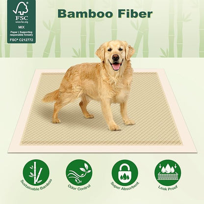 MIZOK 100 Counts Pee Pads for Dogs 36"x36", Bamboo Dog Pads Extra Large Super Absorbent & Leak-Proof, 4-Corner Adhesive Tabs, Wee Wee Pads for Dogs Superior Odor Protection, Jumbo