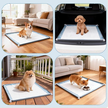Pee Pad Holder for Dogs 24" x 24", Silicone Potty Tray with 4 Holder Clamps, High Edge No-Spill Dog Training Mat, Non-Slip Puppy Pad Tray Floor Protection for Indoor Use - Gray