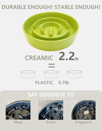 Ceramic Slow Feeder Dog Bowls, 2.0 Cups Slow Feeder for Medium Dogs, Puzzle Maze Bowl to Slow Down Eating, 30oz, 8in, Green