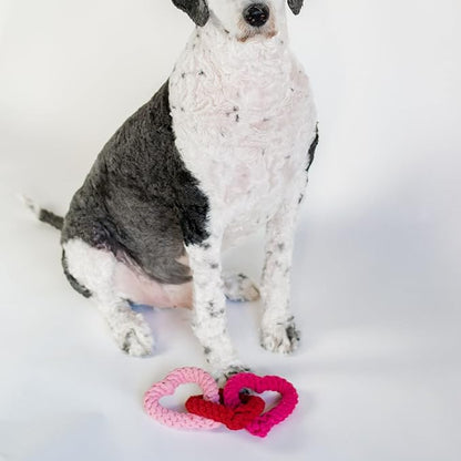 Midlee Interlocking Heart Rope Valentine Dog Toy - 6"- Pink Red Small Tug Toy