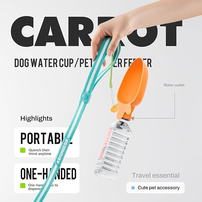 Li & Zhao Portable Dog Water Bottle Dispenser - Leak Proof Portable Water Bowl for Dog Foldable Carrot Water Bowl Travel Silicone Pet Dispenser for Puppy Cats Pets Outdoor Walking, Hiking, Travel