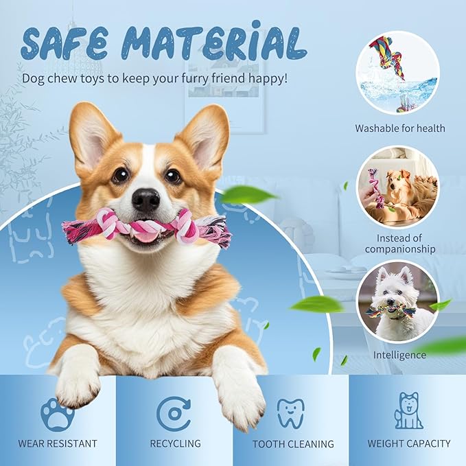 90PCS Dog Rope Toys, Cotton Rope Toy, Multi-Color Ropes Toys for Dogs, Dog Accessories for Small and Medium Dogs, Puppy Essentials (Blue)