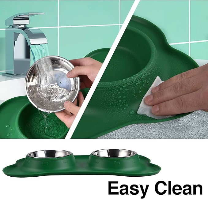 Dog Bowls 2 Stainless Steel Bowl for Pet Water and Food Feeder with Non Spill Skid Resistant Silicone Mat for Pets Puppy Small Medium Cats Dogs