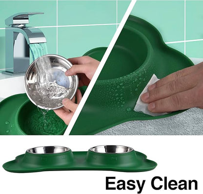 Dog Bowls 2 Stainless Steel Bowl for Pet Water and Food Feeder with Non Spill Skid Resistant Silicone Mat for Pets Puppy Small Medium Cats Dogs