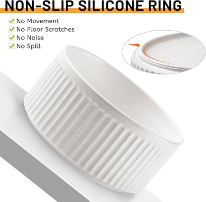 Non-Slip Ceramic Dog Bowls,6" Dog Food and Water Bowl Set with Silicone Base, 32oz/4cups Weighted Flip-Proof Pet Feeding Bowl for Medium Dogs (Medium,White)