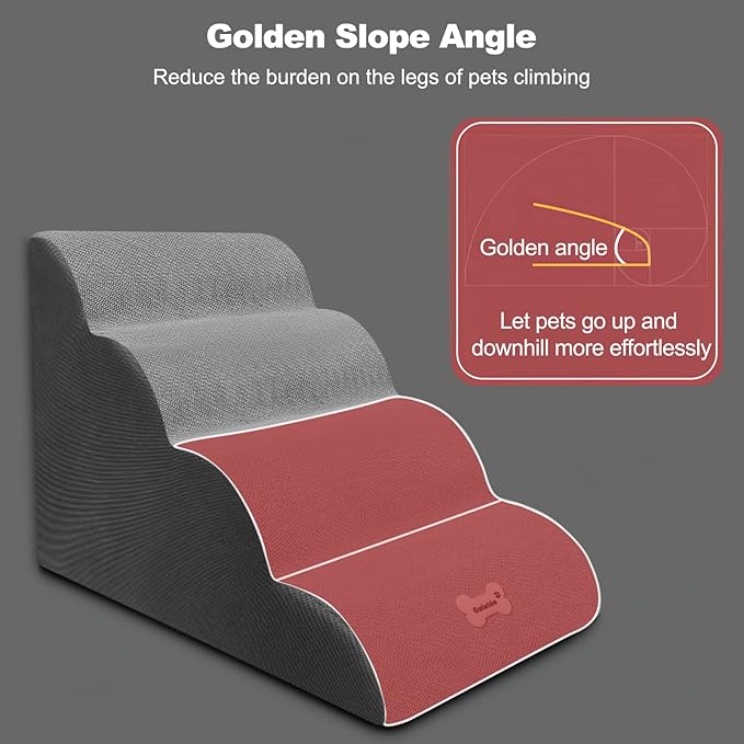 Dog Stairs, Removable and Washable Pet Stairs, 4-Steps Non-Slip Pet Ramp, Dogs Steps for High Bed Sofa, High Resilience Sponge Dog Stairs(Grey)