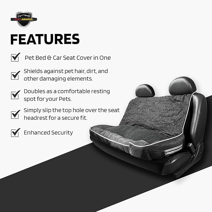 Black, Large Pet Bed Cushion & Car Seat Cover, 52x20x7