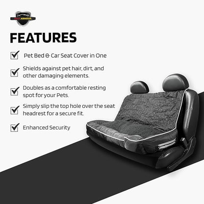 Black, Large Pet Bed Cushion & Car Seat Cover, 52x20x7