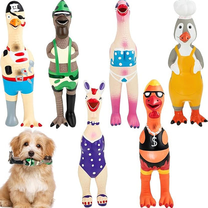 6 Pcs Rubber Chicken Squeaky Dog Toys Screaming Chicken Latex Soft Rubber Chew Molar Toys Interactive Pet Funny Squawkers Cute Dog Gifts for Small Medium Birthday (Cute Style)