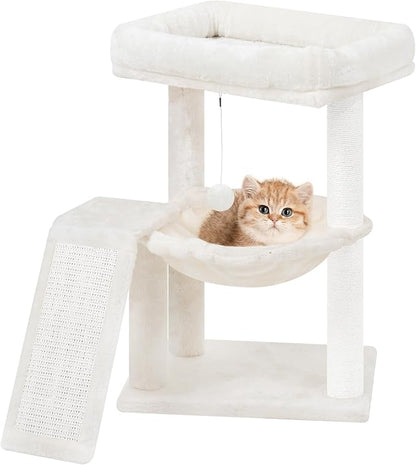 YOUPET Cat Tree with Cat Scratching Post for Indoor Cats, Cat Tower with Scratching Board and Playful Toy Balls, Cat Tree Tower with Cozy Hammock,Beige