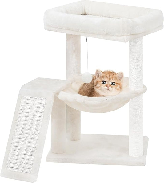 YOUPET Cat Tree with Cat Scratching Post for Indoor Cats, Cat Tower with Scratching Board and Playful Toy Balls, Cat Tree Tower with Cozy Hammock,Beige