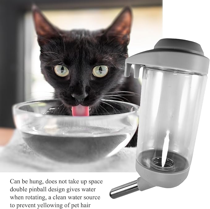 Dog Crate Water Bottle Dispenser - No Drip Cat Kennel Water Dispenser & Cage Water Feeder - Easy-to-Use Water Bottle for Dog Crate - Perfect for Keeping Your Pet Hydrated (Grey)-500ML