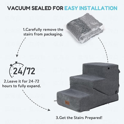 4-Step Dog Stair and Ramp for Small Dogs and Cats, Pet Steps for Bed with Non-Slip Bottom, Grey