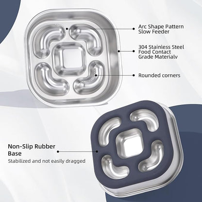 Nicelock Slow Feeder Dog Bowls 304 Stainless Steel 5 Cups, Large Capacity Dog Food Slow Feeding With Non-Slip Rubber Base, 2-in-1 Slow Feeder Metal Dog Bowl for All Breeds Size