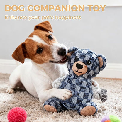 PAWCHIE Squeaky Dog Toys,Robust Bear Chew Dog Toy for Aggressive Chewers,Rope Arm Tug of War&Interactive Puppy Toys to Keep Them Busy for Boredom,Soft Pet Teething Dog Companion, Blue