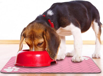 Dog Food Mats,Cat Absorbent Water Bowl Feeding Mats Pet Placemats for Food and Water Pink Wood Grain 12 * 20 inch