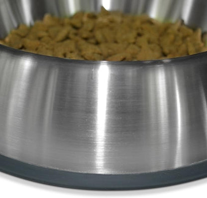 PetFusion Premium Brushed Anti-Tip Dog & Cat Bowls (Set of 2 Bowls). Food Grade Stainless Steel. Bonded Silicone Ring for Traction, Metallic, 32 oz