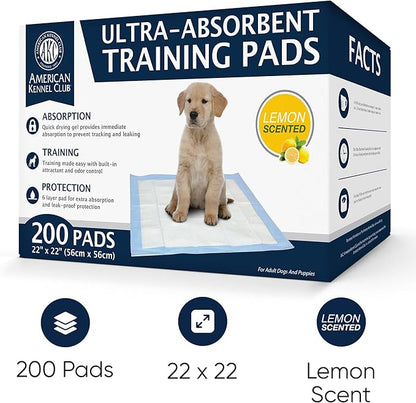 American Kennel Club Scented Puppy Training Pads with Ultra Absorbent Quick Dry Gel – 22 x 22 Pee Pads for Dogs - Lemon Scented - 200 Count