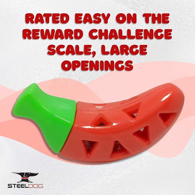 Steel Dog Treaters Chili Pepper, Dog Toy for Boredom and Stimulation, Treat Dispensing, Interactive Dog Puzzle Toys for Small, Medium, Large Breed