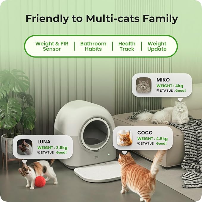 HHOLOVE Self Cleaning Litter Box Automatic with Safety Sensors, Odor Control, Real-Time Health & Weight Monitor, Ultra-Quiet, 60L Large Capacity for Multiple Cats, 2026 Version