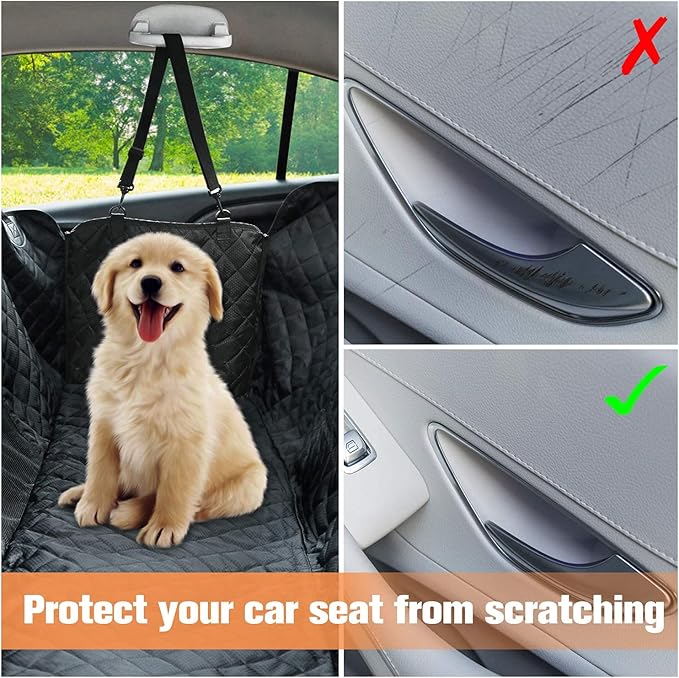 PETICON Dog Car Seat Covers, 100% Waterproof Dog Back Seat Cover with Mesh Window and Full Protection Front Seat Car Cover with Side Flaps for Cars, Trucks, SUVs, Jeep, Bundle
