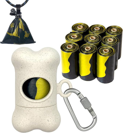 Bone-Shaped Dog Poop Bag Holder for Leash |Dispenser with 135Leak-Resistant Waste Bags & Carabiner Clip(Wheat)