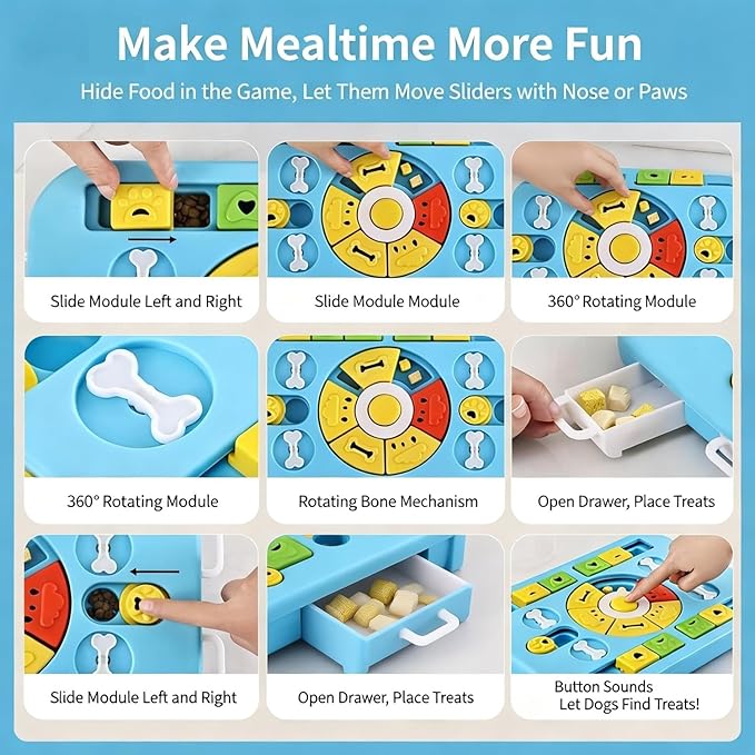Interactive Dog Puzzle Toy & Slow Feeder, Enrichment Toy for IQ Training and Brain Stimulation, Mentally Stimulating Gift for Large, Medium, and Small Dogs (Blue)