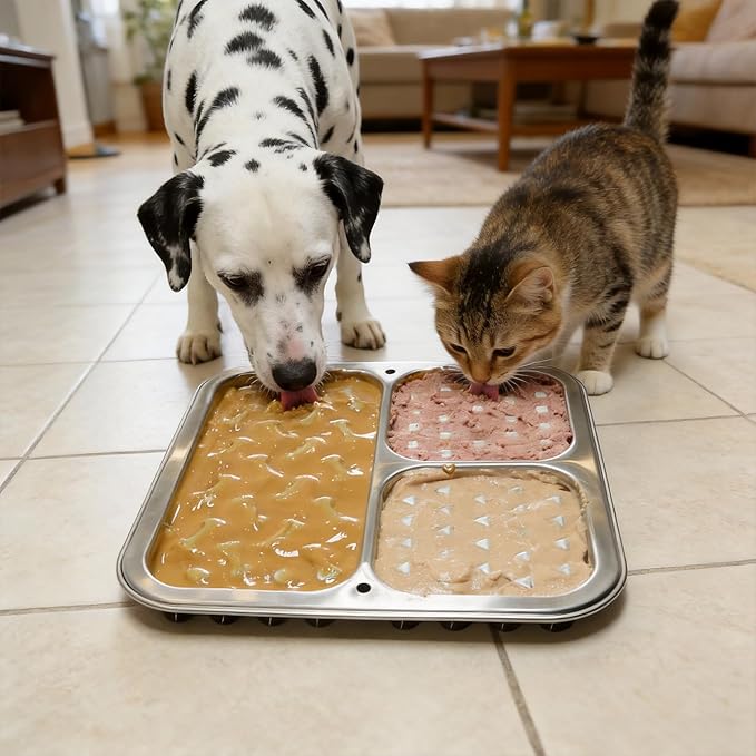 Kactoily Stainless Steel Lick Mat for Dogs and Cats, Large Slow Feeding Licking Pad with 46 Suction Cups, Wall/Floor/Crate Mounting, Peanut Butter Licking Pad for Boredom Reducer and Anxiety Relief