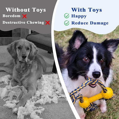 ASOCEA Interactive Dog Tug Toy, Chew Toys for Teeth Cleaning Cotton Dog Pull Rope Toy for Small Medium Dogs Boredom Relief