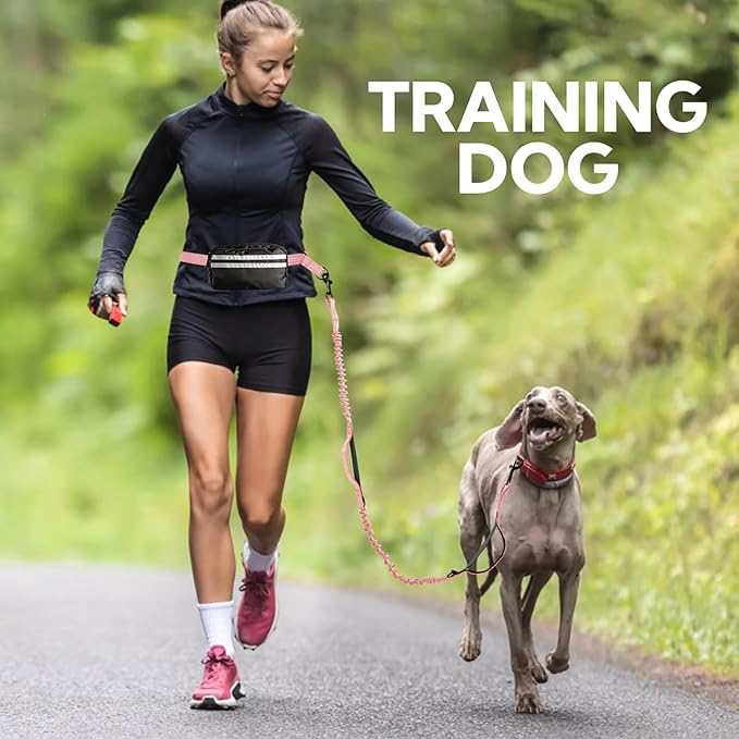 Hands Free Dog Leash, Adjustable Waist Belt with Double Padded Handles No Pull,Pink
